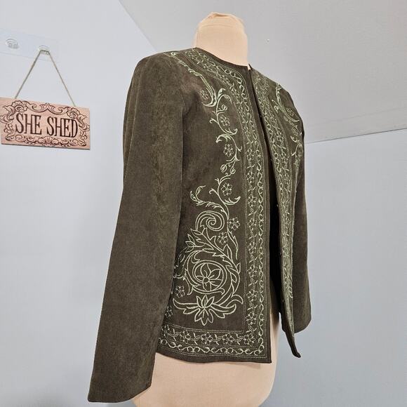 Susan Graver Olive Embroidered Blazer - Picture 2 of 14